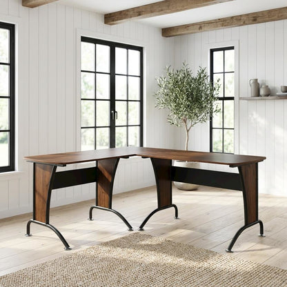 L-Shaped Office Desk With Inline Team Configuration And Keyboard Shelf