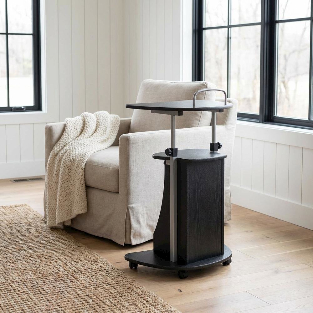 Graphite Mobile Adjustable Laptop Cart With Storage For Home Office Use