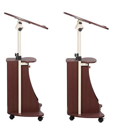 Chocolate Rolling Adjustable Laptop Cart, Storage For Office Workspace