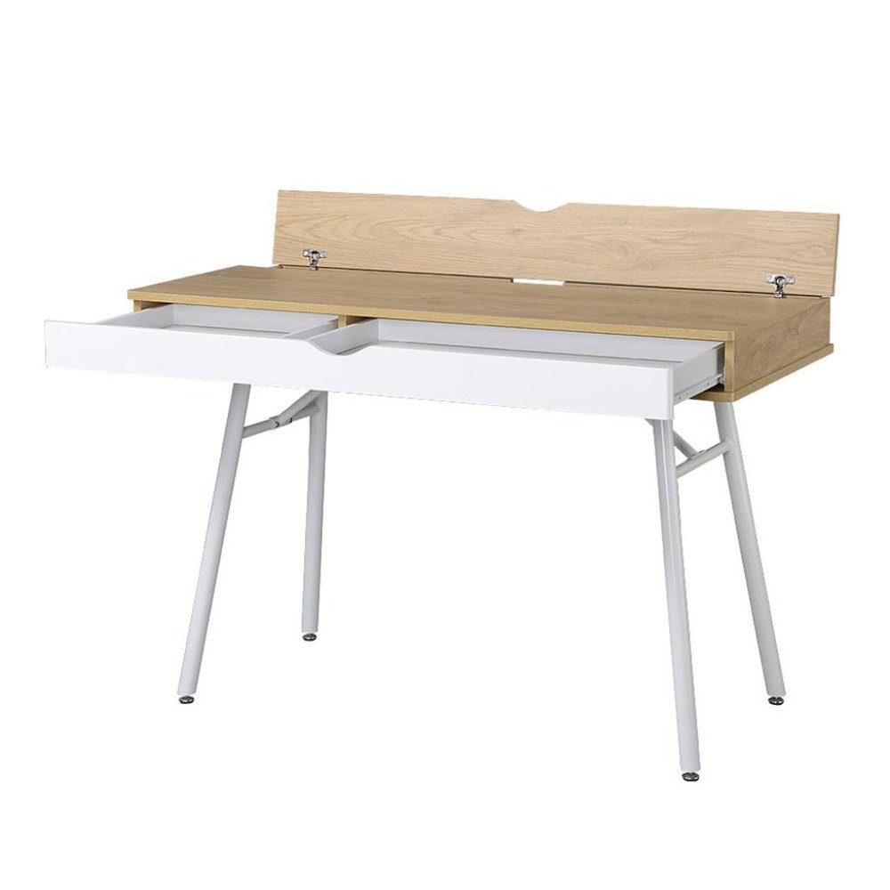 Light Brown Wood Desk With 1 Drawer, White Frame Compact Writing Desk For Home