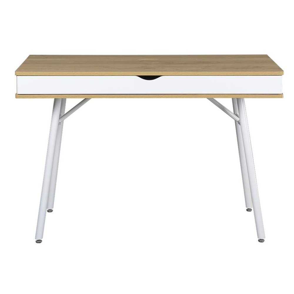 Light Brown Wood Desk With 1 Drawer, White Frame Compact Writing Desk For Home