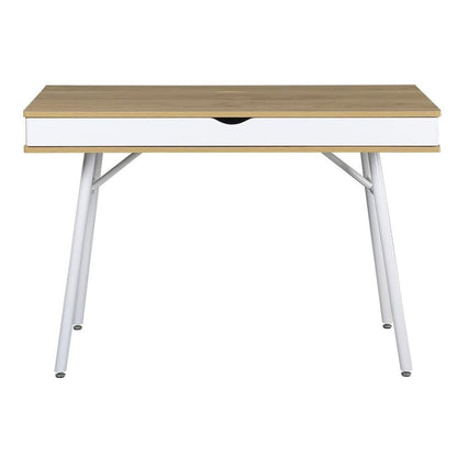Light Brown Wood Desk With 1 Drawer, White Frame Compact Writing Desk For Home