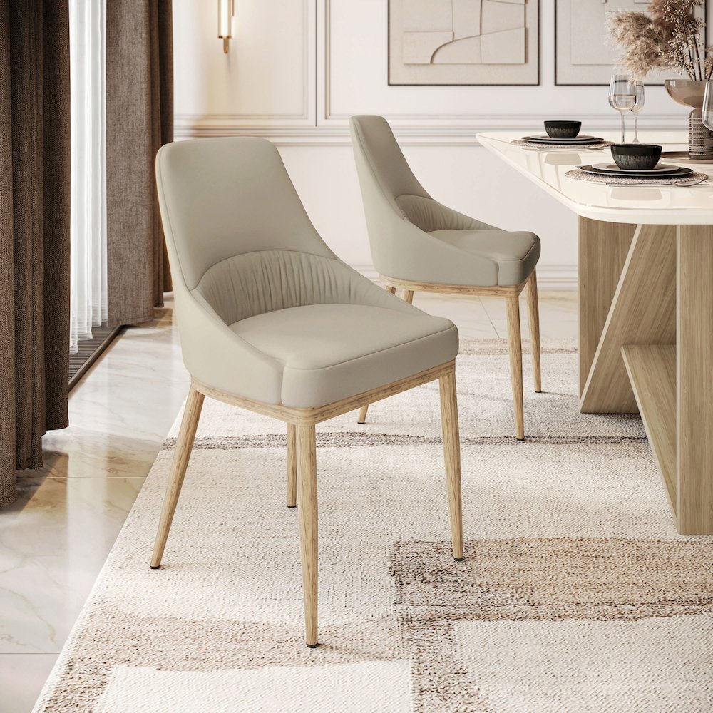 Armless Taupe Dining Chairs with Wood-Look Legs - Set of 2