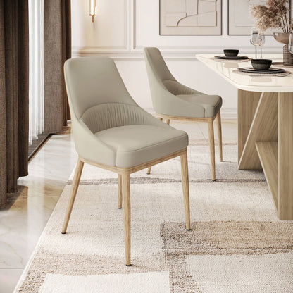 Armless Taupe Dining Chairs with Wood-Look Legs - Set of 2