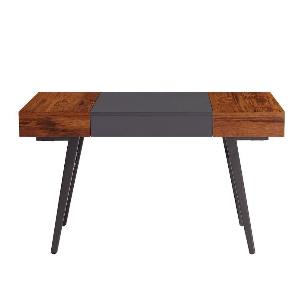 Black And Mahogany Wood Desk With Drawers, Metal Writing Table Design