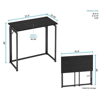 Compact Folding Table With Metal Frame, Black Office Writing Desk For Home