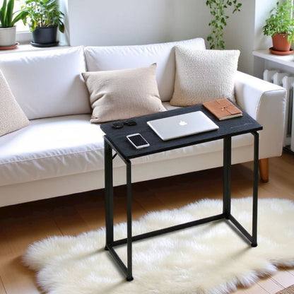 Compact Folding Table With Metal Frame, Black Office Writing Desk For Home