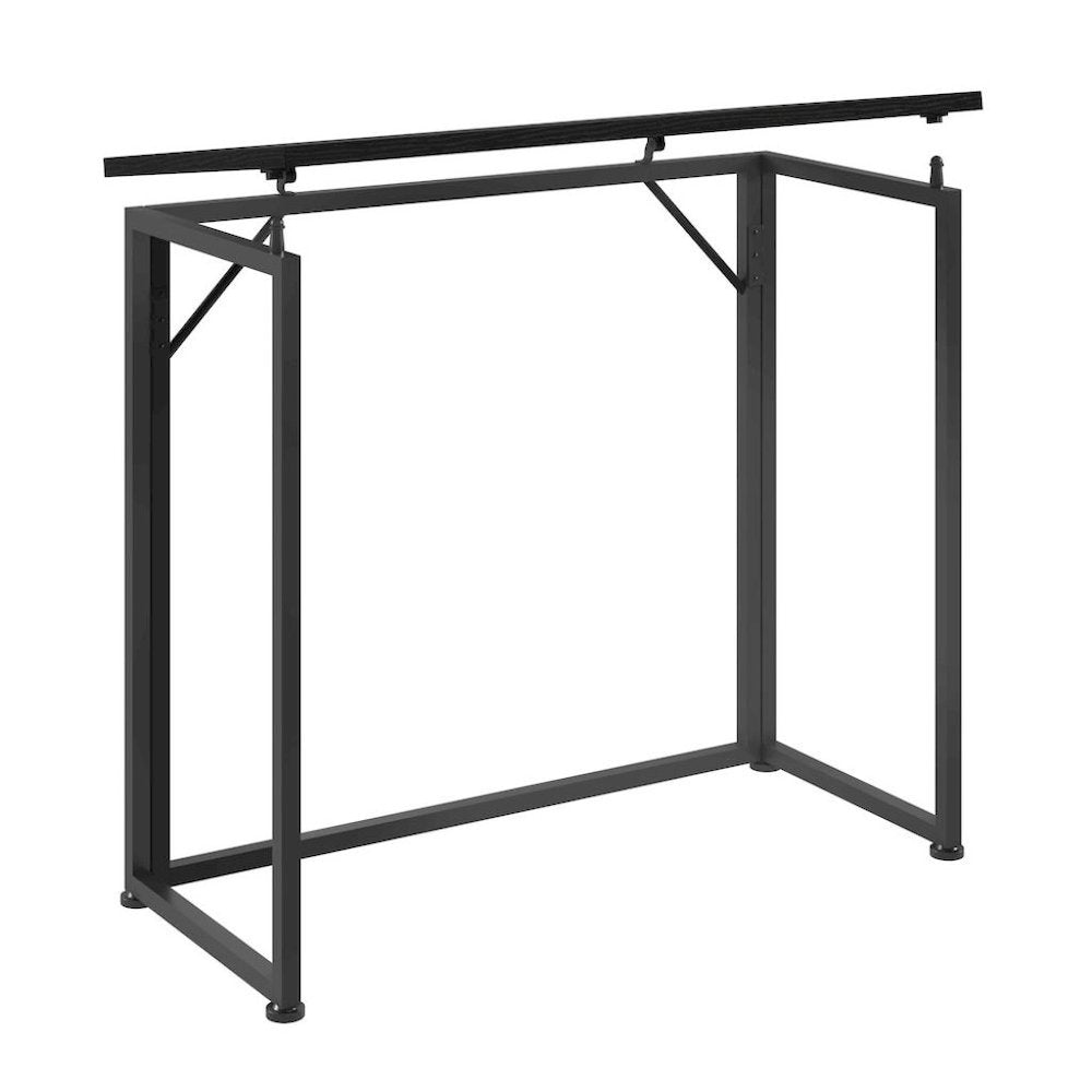 Compact Folding Table With Metal Frame, Black Office Writing Desk For Home