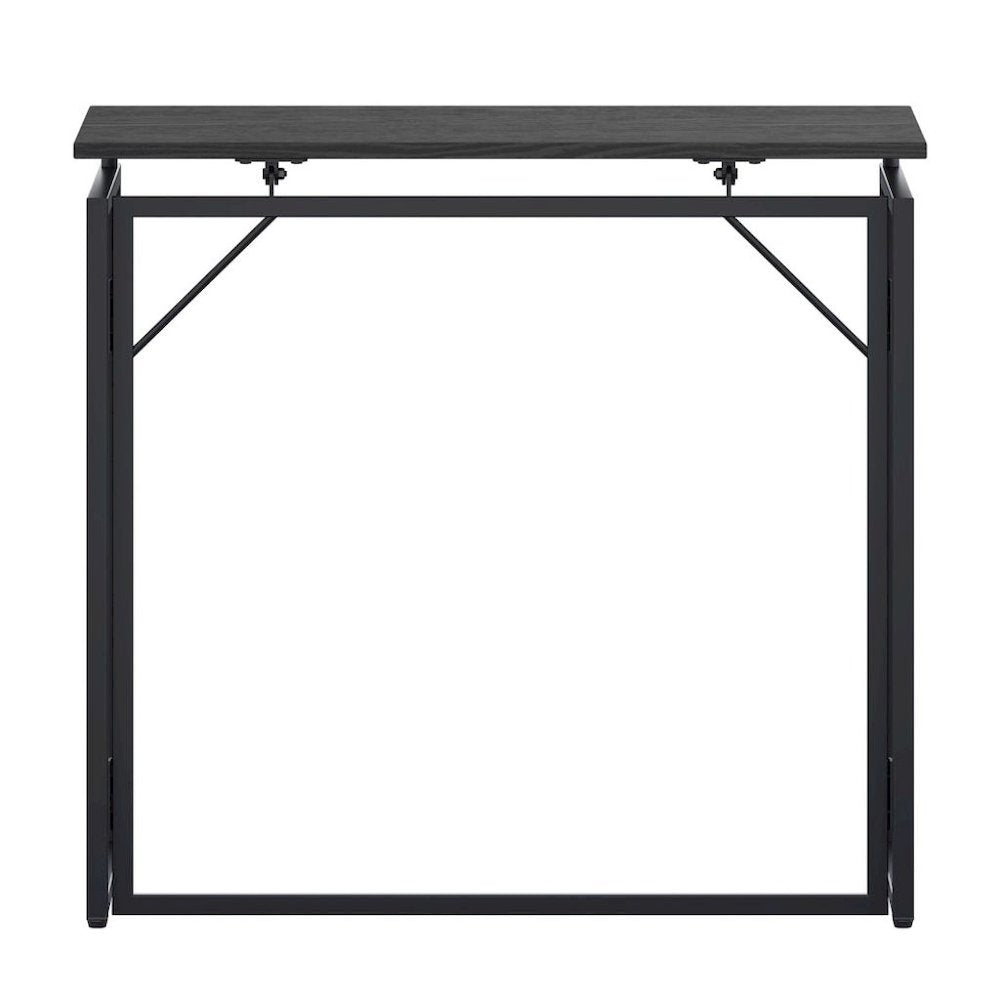 Compact Folding Table With Metal Frame, Black Office Writing Desk For Home
