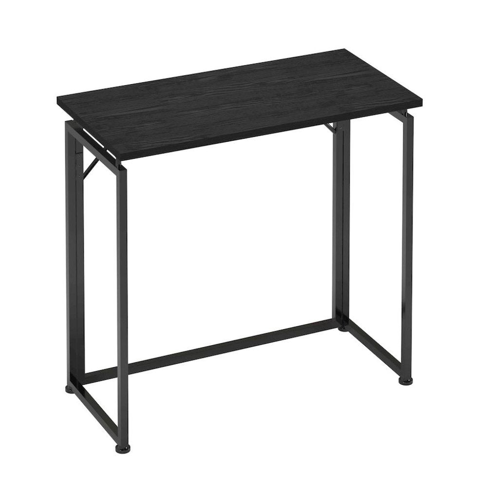 Compact Folding Table With Metal Frame, Black Office Writing Desk For Home