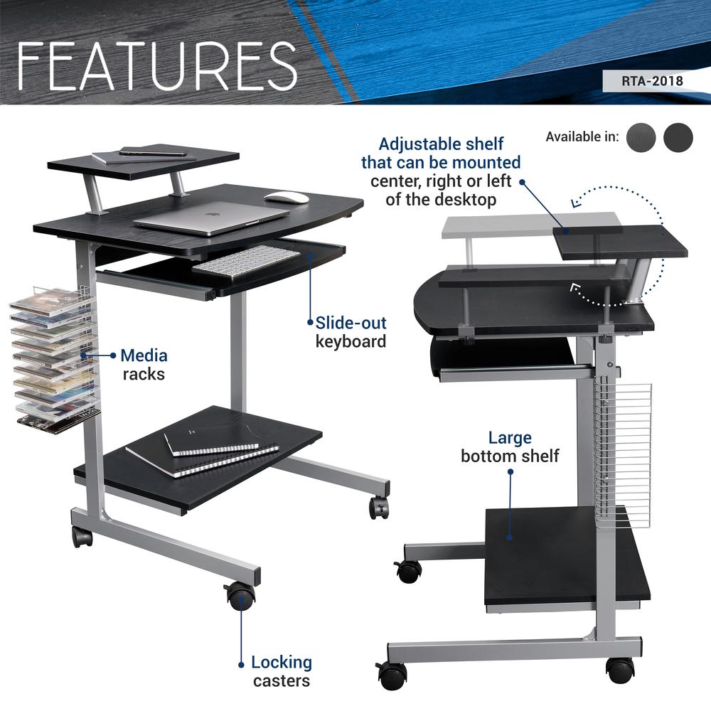 Compact Computer Cart With Storage . Color: Espresso