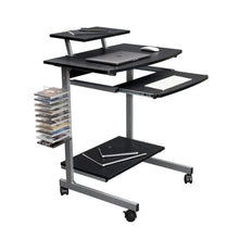 Brown Portable Computer Cart With Keyboard Shelf, Media Rack And Wheels