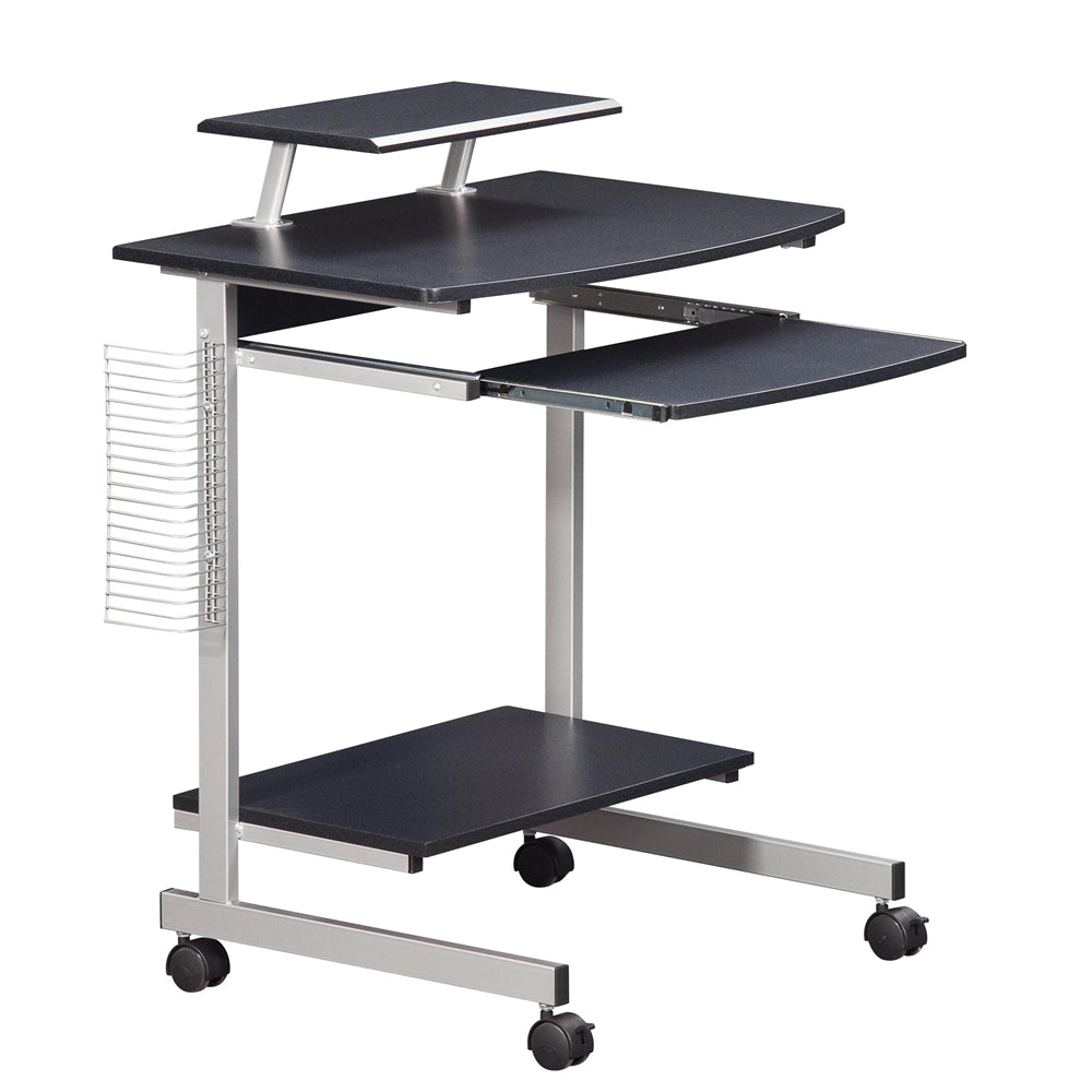 Gray Portable Computer Cart With Keyboard Shelf, Media Rack And Wheels