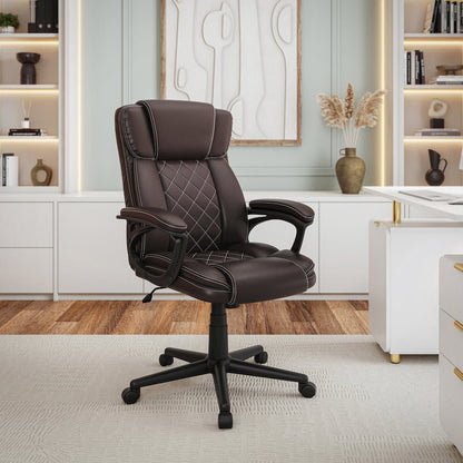 Ergonomic Executive Office Chair High Back Brown Faux Leather
