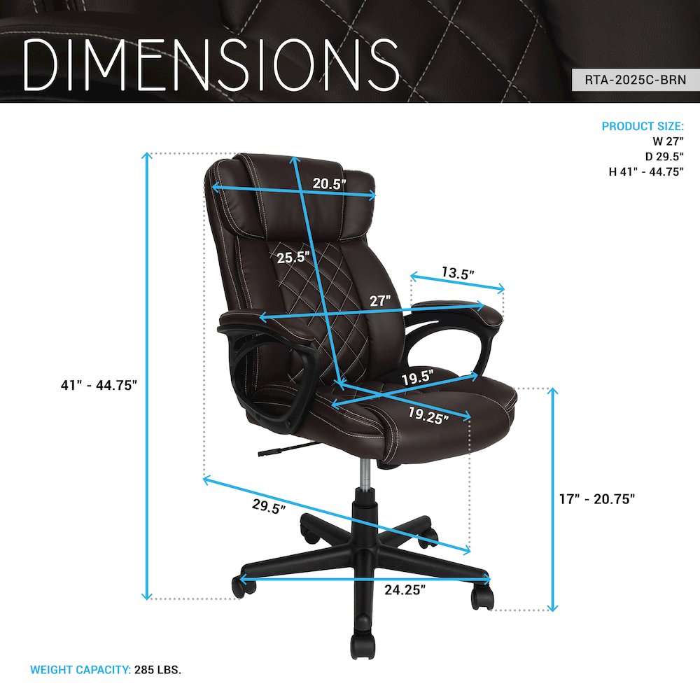 Ergonomic Executive Office Chair High Back Brown Faux Leather