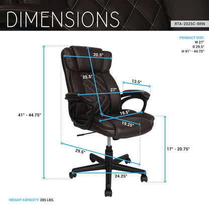 Ergonomic Executive Office Chair High Back Brown Faux Leather