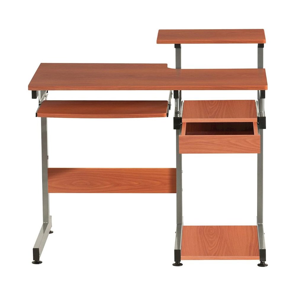 Brown Sturdy Desk With Drawer And 4 Shelves, Heavy Duty Executive Table