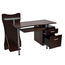 Chocolate Brown Wood Desk With 2 Drawers, CPU Shelf, Home Office Desk