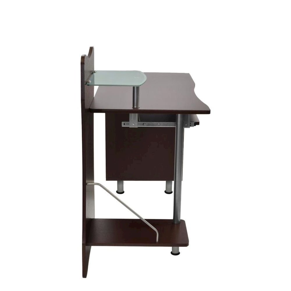 Chocolate Brown Wood Desk With 2 Drawers, CPU Shelf, Home Office Desk