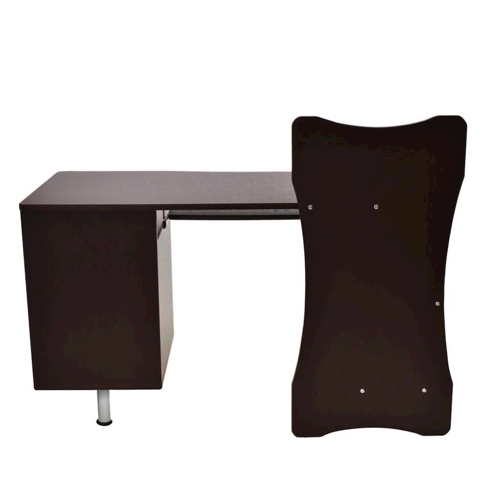 Chocolate Brown Wood Desk With 2 Drawers, CPU Shelf, Home Office Desk