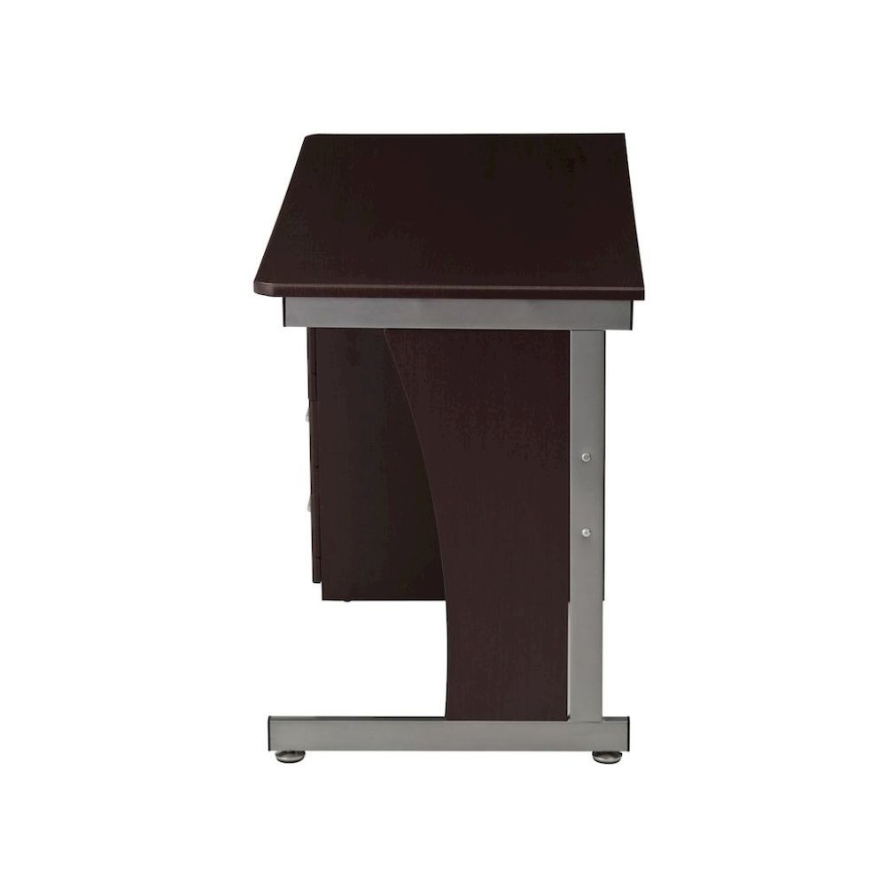 Brown Wood Desk With Storage And 3 Drawers, Office Table With Steel Frame Design