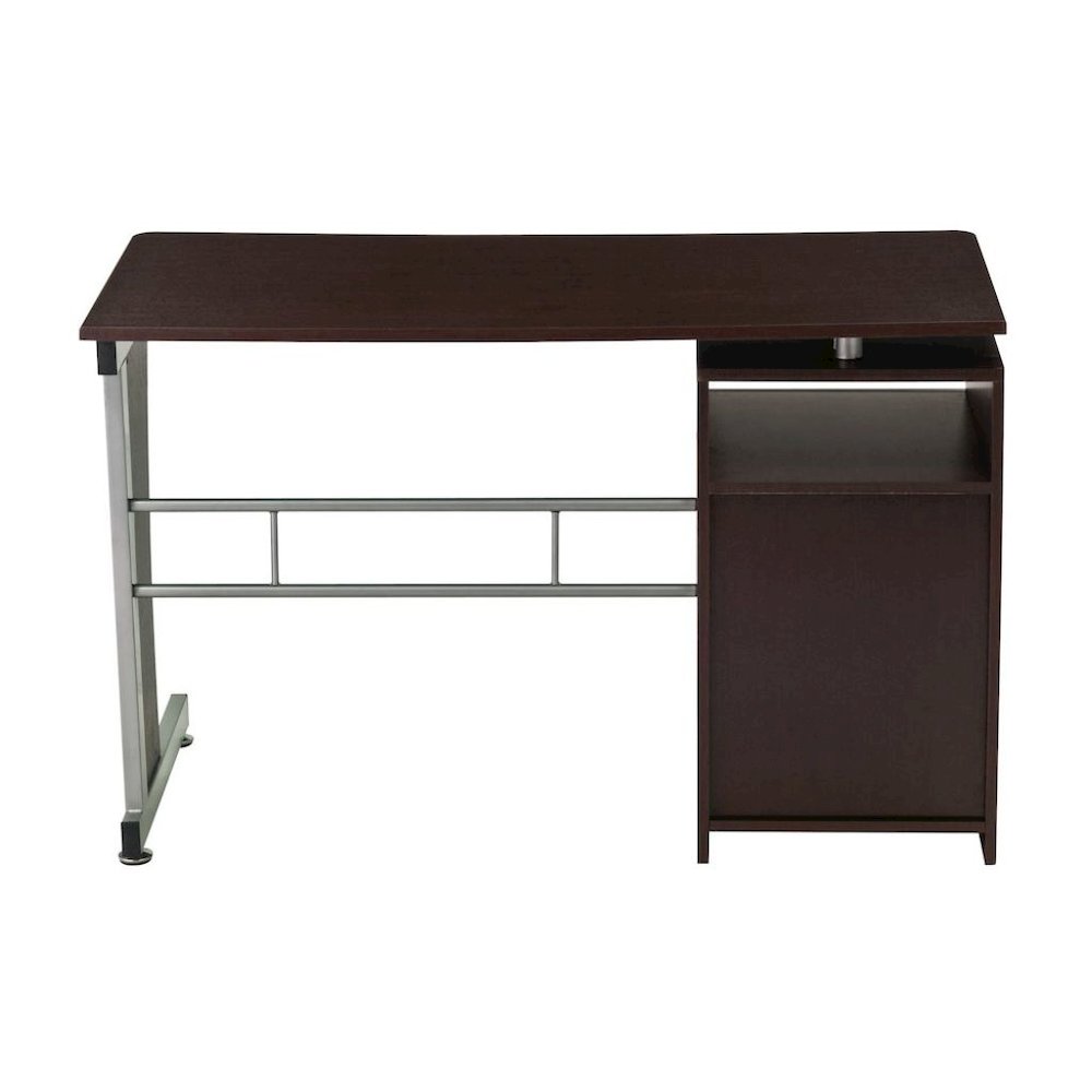Brown Wood Desk With Storage And 3 Drawers, Office Table With Steel Frame Design