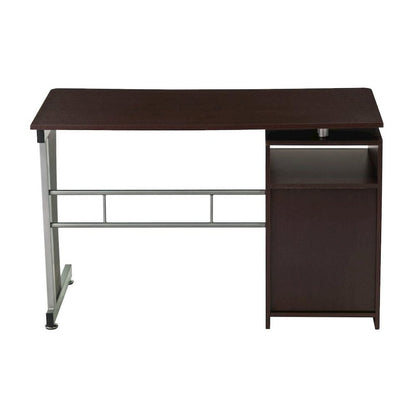 Brown Wood Desk With Storage And 3 Drawers, Office Table With Steel Frame Design