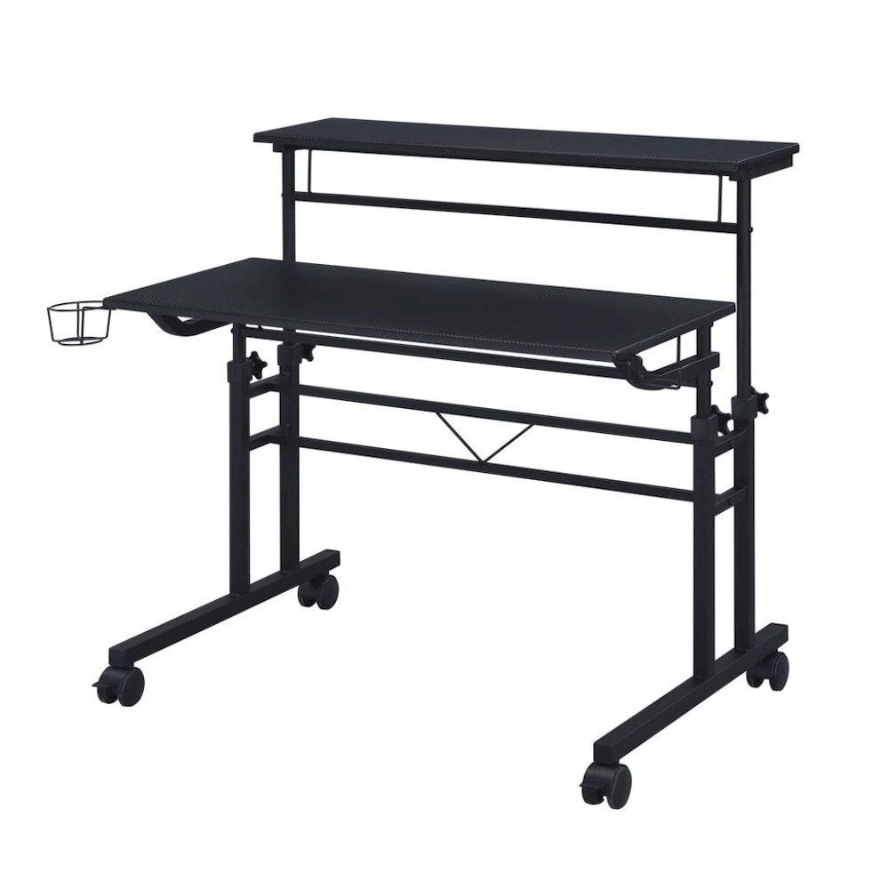 Black Adjustable Desk with Wheels, Computer and Office Table with Storage