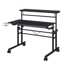 Black Adjustable Desk with Wheels, Computer and Office Table with Storage