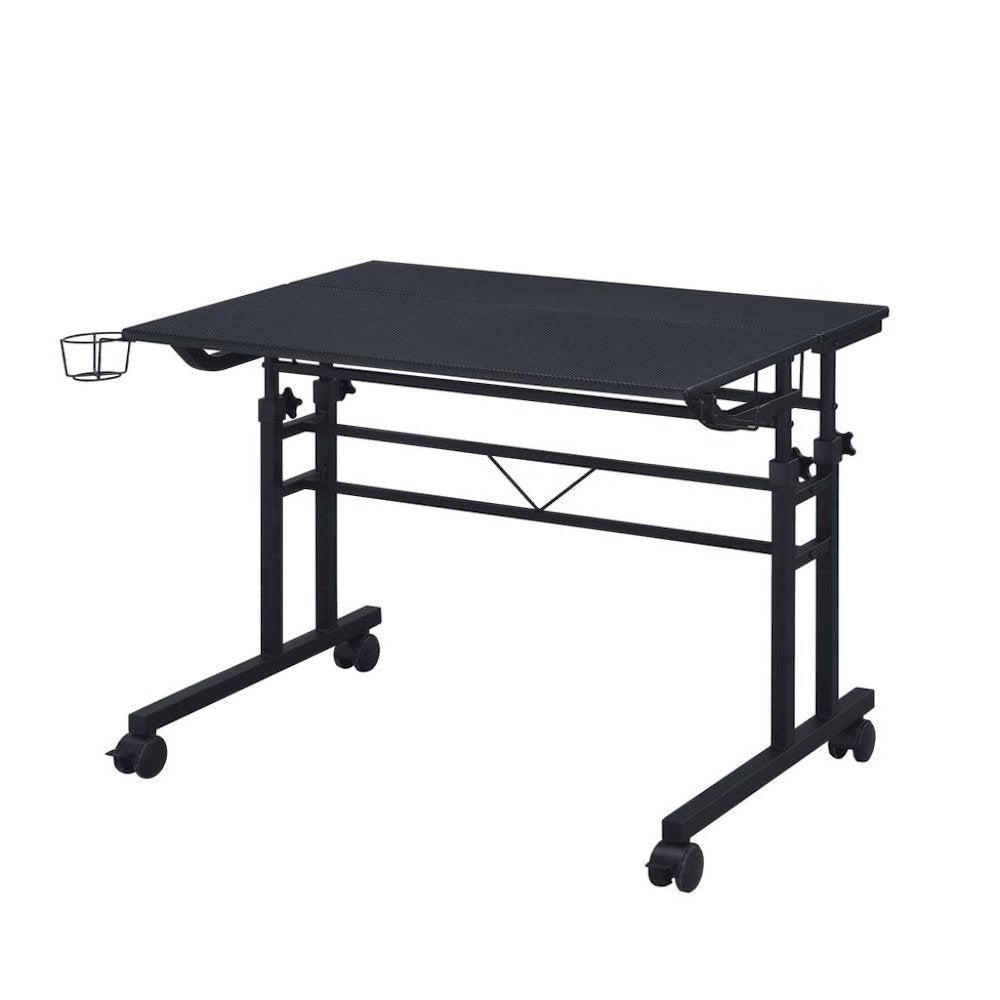 Black Adjustable Desk with Wheels, Computer and Office Table with Storage