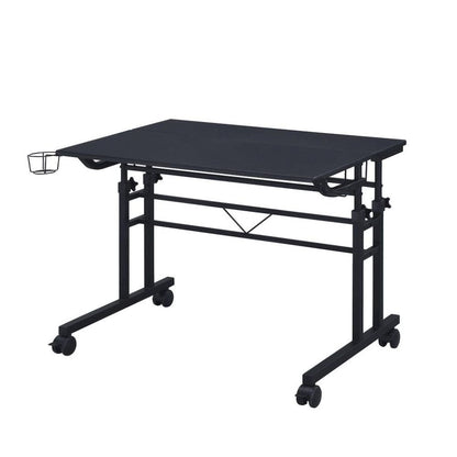Black Adjustable Desk with Wheels, Computer and Office Table with Storage