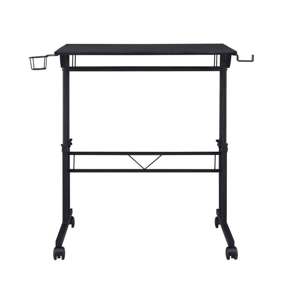 Black Adjustable Desk with Wheels, Computer and Office Table with Storage