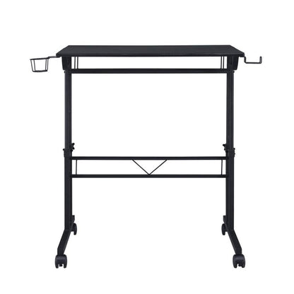 Black Adjustable Desk with Wheels, Computer and Office Table with Storage