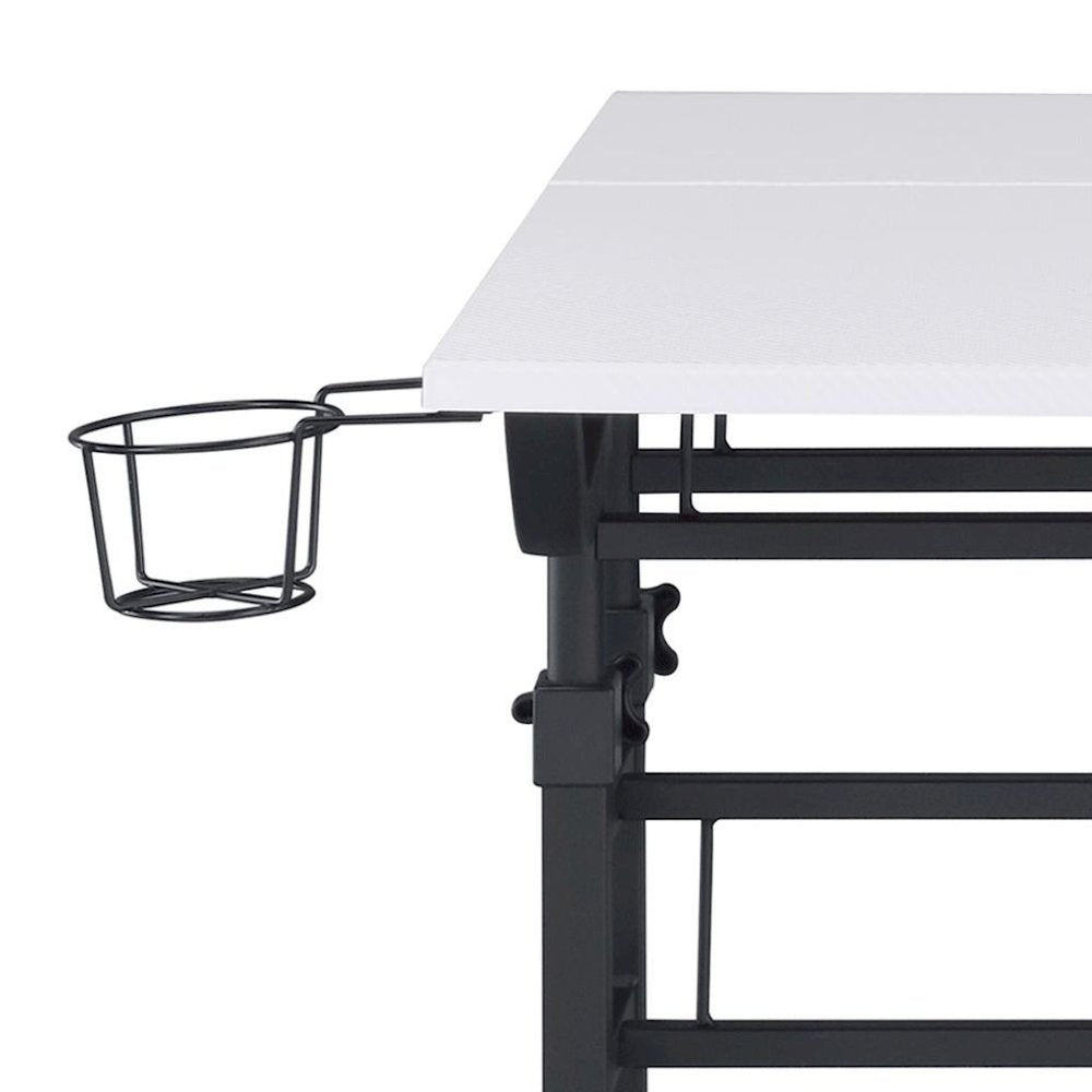 White Adjustable Desk with Wheels, Computer and Office Table with Storage
