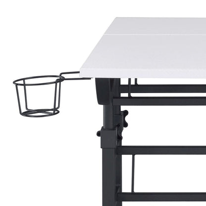 White Adjustable Desk with Wheels, Computer and Office Table with Storage