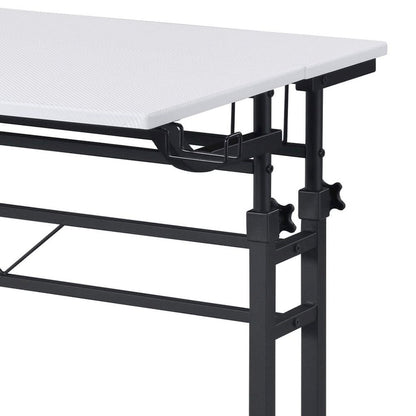 White Adjustable Desk with Wheels, Computer and Office Table with Storage