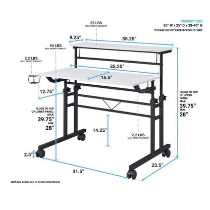 White Adjustable Desk with Wheels, Computer and Office Table with Storage