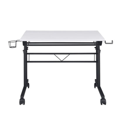 White Adjustable Desk with Wheels, Computer and Office Table with Storage