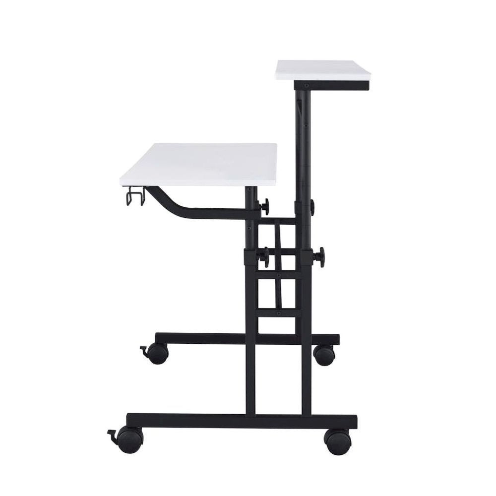 White Adjustable Desk with Wheels, Computer and Office Table with Storage