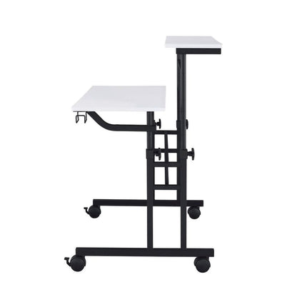 White Adjustable Desk with Wheels, Computer and Office Table with Storage