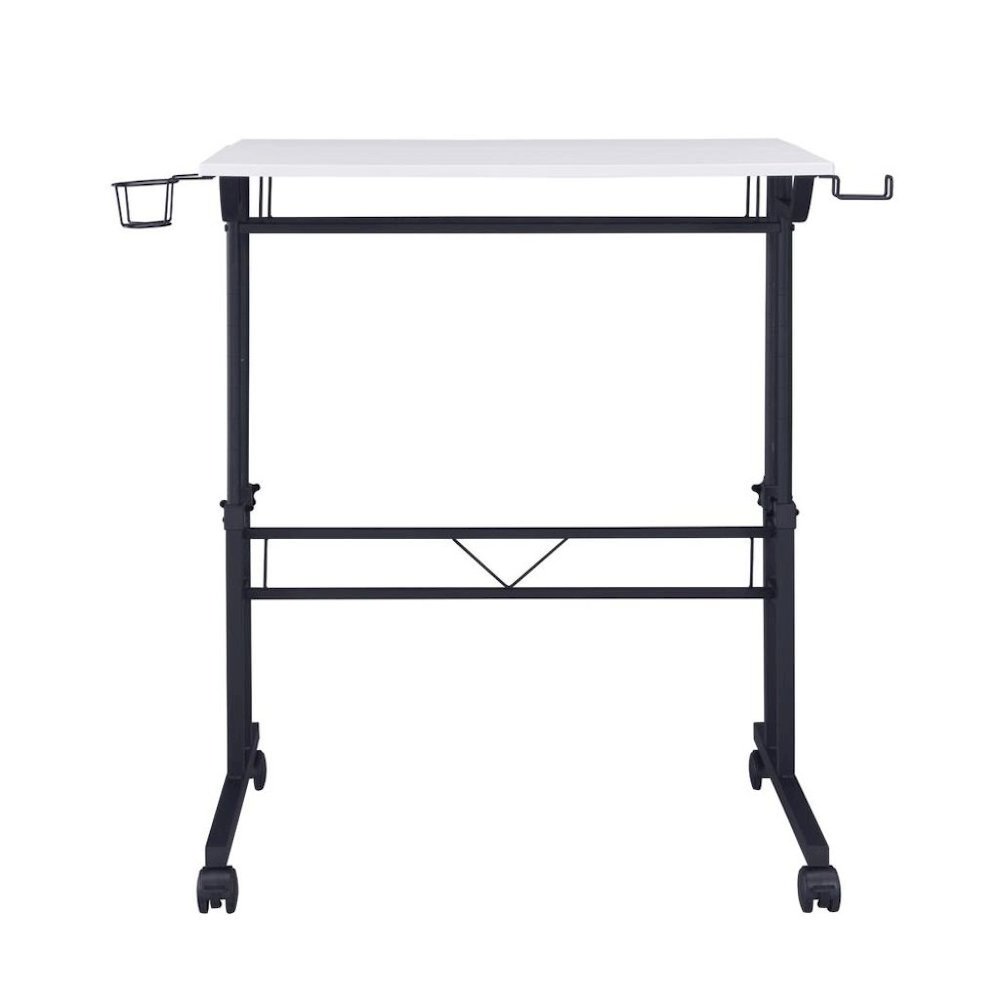 White Adjustable Desk with Wheels, Computer and Office Table with Storage