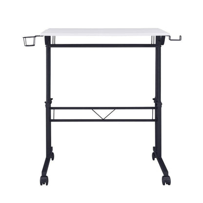 White Adjustable Desk with Wheels, Computer and Office Table with Storage