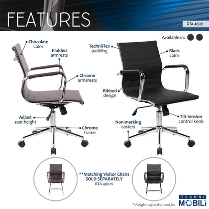 Modern Medium Back Executive Office Chair. Color: Black