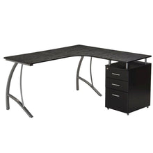 Brown L Shaped Desk With 3 Drawers, Steel Frame Corner Computer Desk