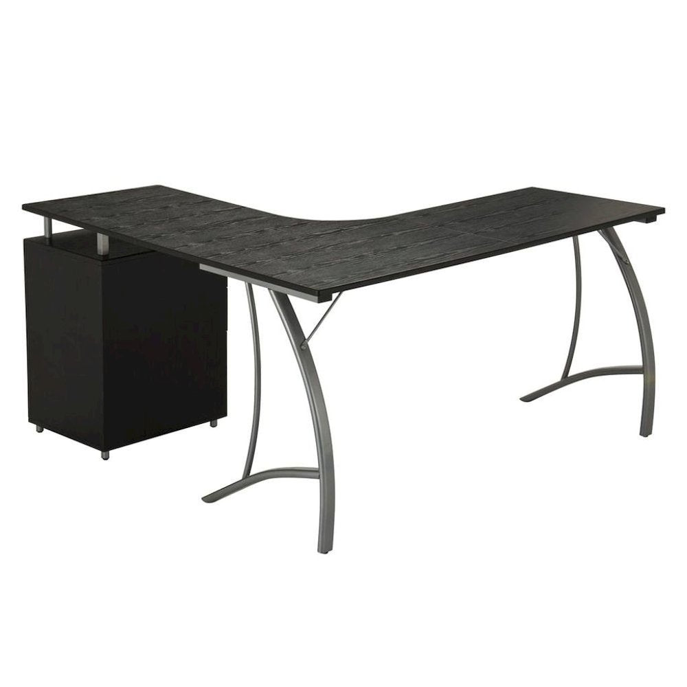 Brown L Shaped Desk With 3 Drawers, Steel Frame Corner Computer Desk