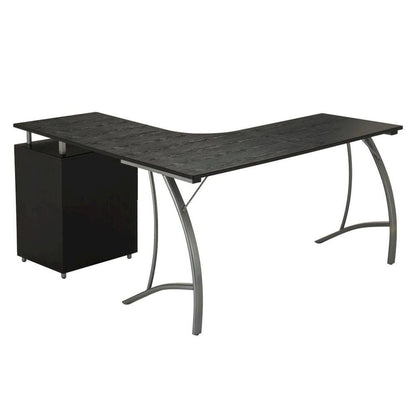 Brown L Shaped Desk With 3 Drawers, Steel Frame Corner Computer Desk