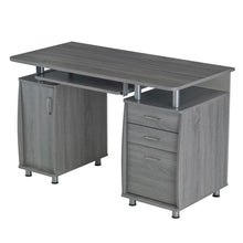 Gray Home Office Desk with Storage 2 Drawers, Keyboard Shelf, 2 Cabinets