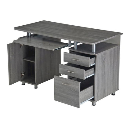 Gray Home Office Desk with Storage 2 Drawers, Keyboard Shelf, 2 Cabinets