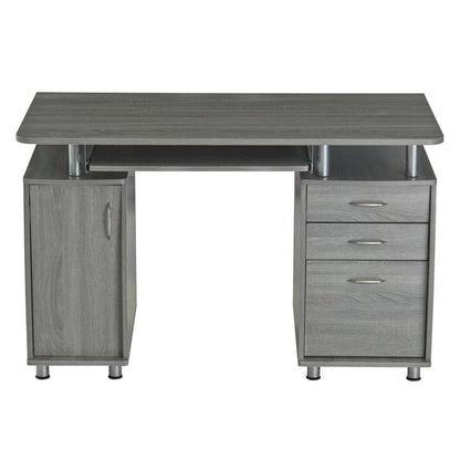 Gray Home Office Desk with Storage 2 Drawers, Keyboard Shelf, 2 Cabinets