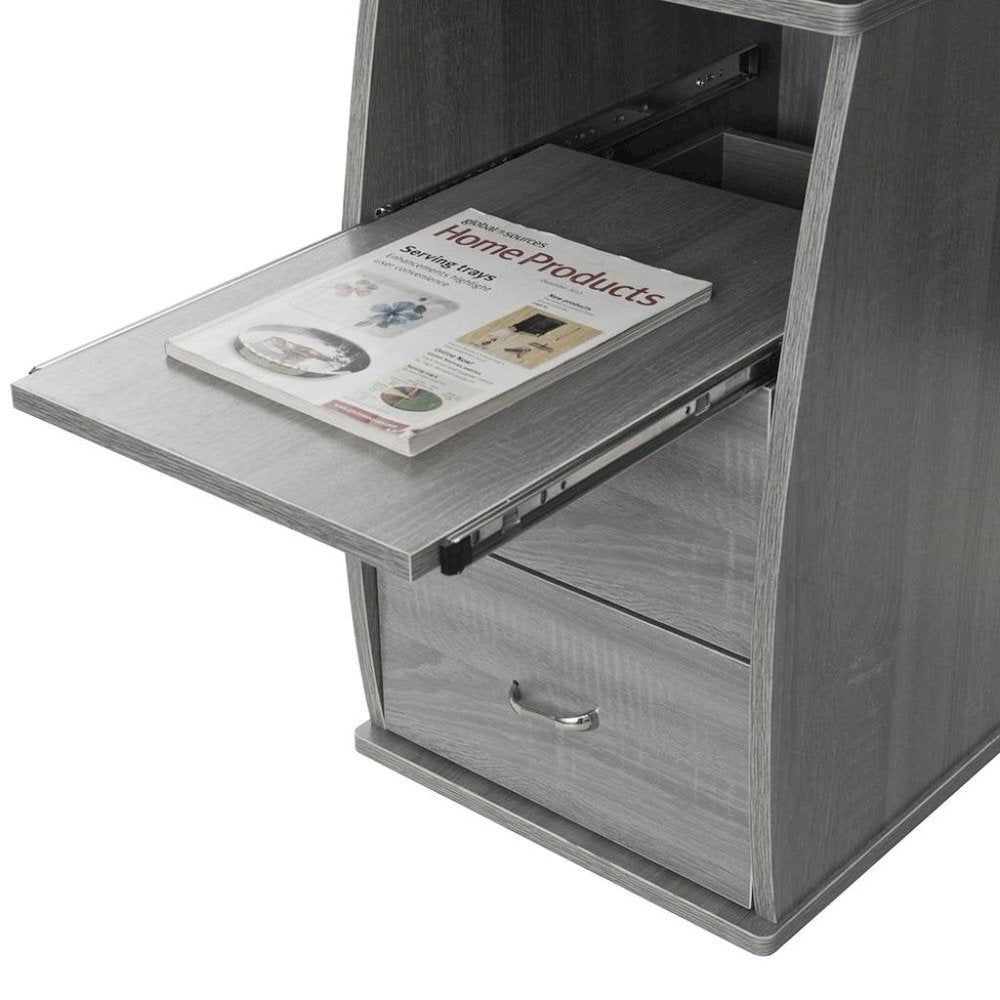 Gray Office Desk with Storage, Writing Wood Desk with 2 Drawers, Shelves